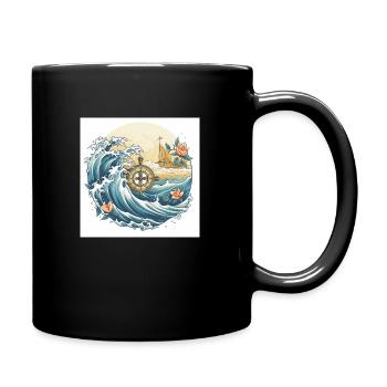 travel love symbol withe Kompass see waves - Tasse einfarbig - Schwarz - Rechts