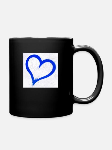 Deep blue grunge heart - Full Colour Mug - black