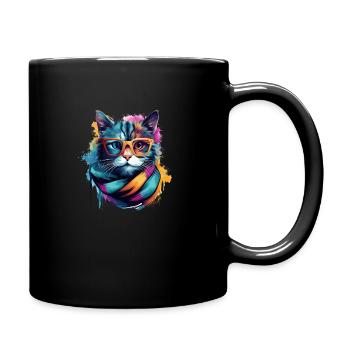 Cat with Sunglases - Tasse einfarbig - Schwarz - Rechts