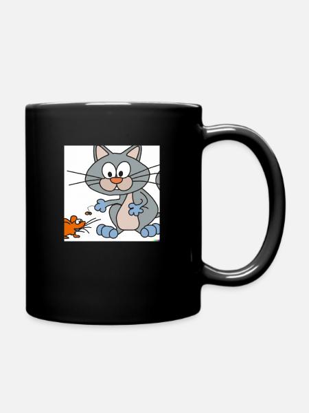 Katze und Maus - Tasse einfarbig - Schwarz