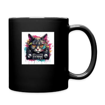 Music Cat - Tasse einfarbig - Schwarz - Rechts