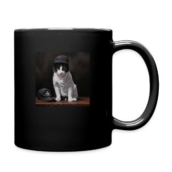 Cat with Cap - Tasse einfarbig - Schwarz - Rechts