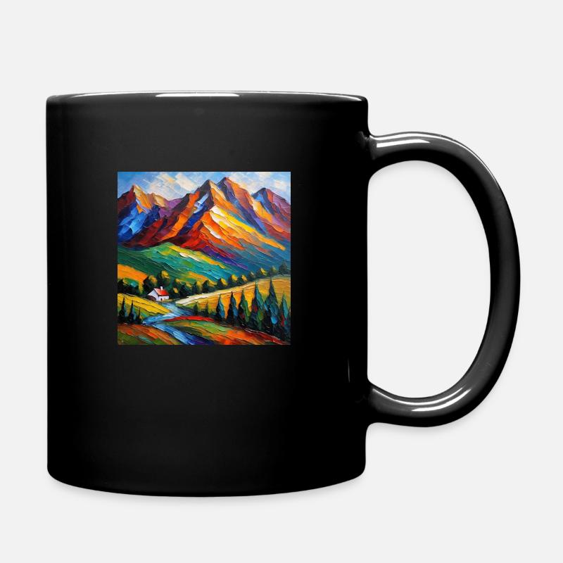 Aussicht auf Berg mit Haus und Fluss - Tasse einfarbig - Schwarz