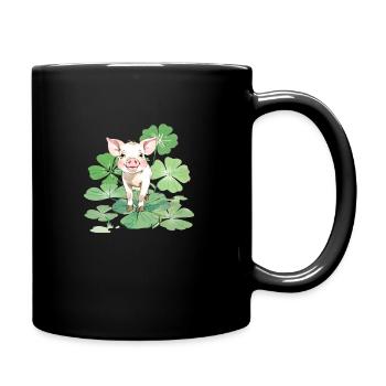 Glücksschwein auf Vierblättrigem Kleeblatt - Tasse einfarbig - Schwarz - Rechts
