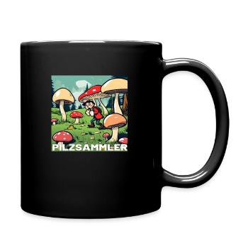 Pilzsammler im Pilzwald - Tasse einfarbig - Schwarz - Rechts