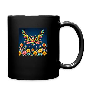 Floral and animal design on deep blue background - Full Colour Mug - black - Right