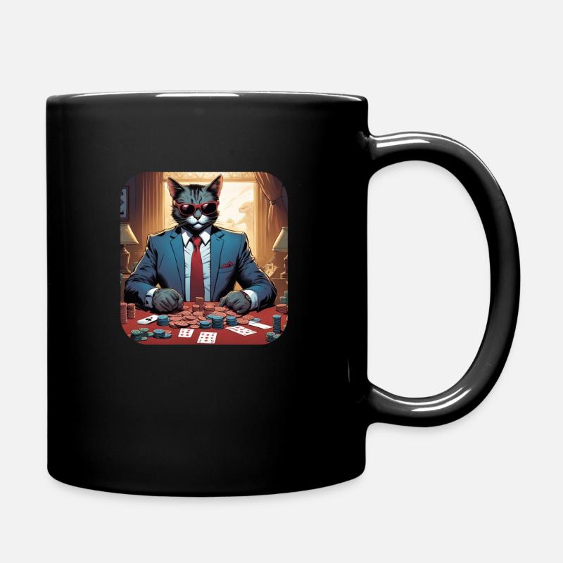 Poker Cat - Full Colour Mug - black