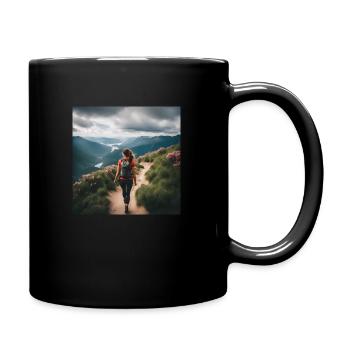 beautiful girl hiking - Full Colour Mug - black - Right