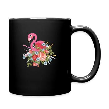 Flamingo T-Shirt mit floralem Design - Tasse einfarbig - Schwarz - Rechts