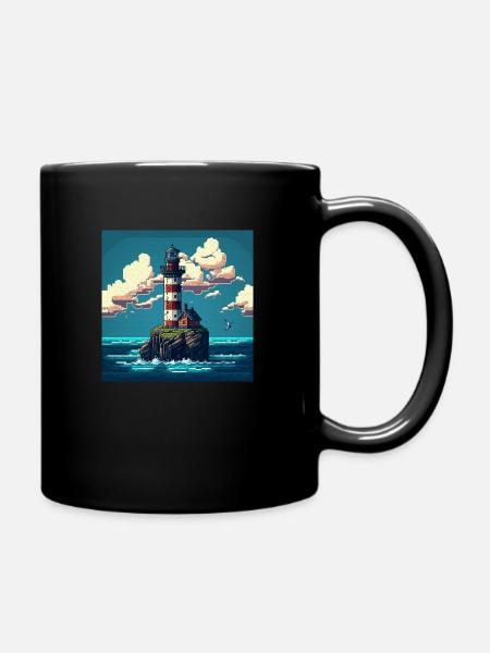 Leuchtturm auf Felsen mit Leuchtturmwärterhaus - Tasse einfarbig - Schwarz