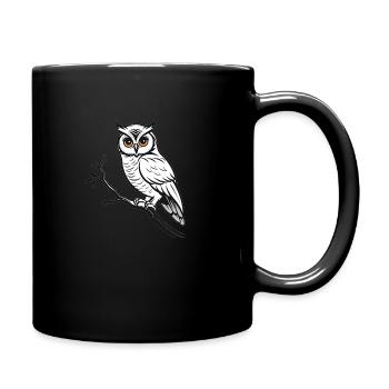 Hibou en noir et blanc assis sur une branche - Mug uni - noir - Droite