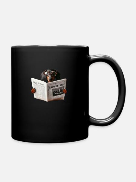 Dachshund with newspaper - Full Colour Mug - black