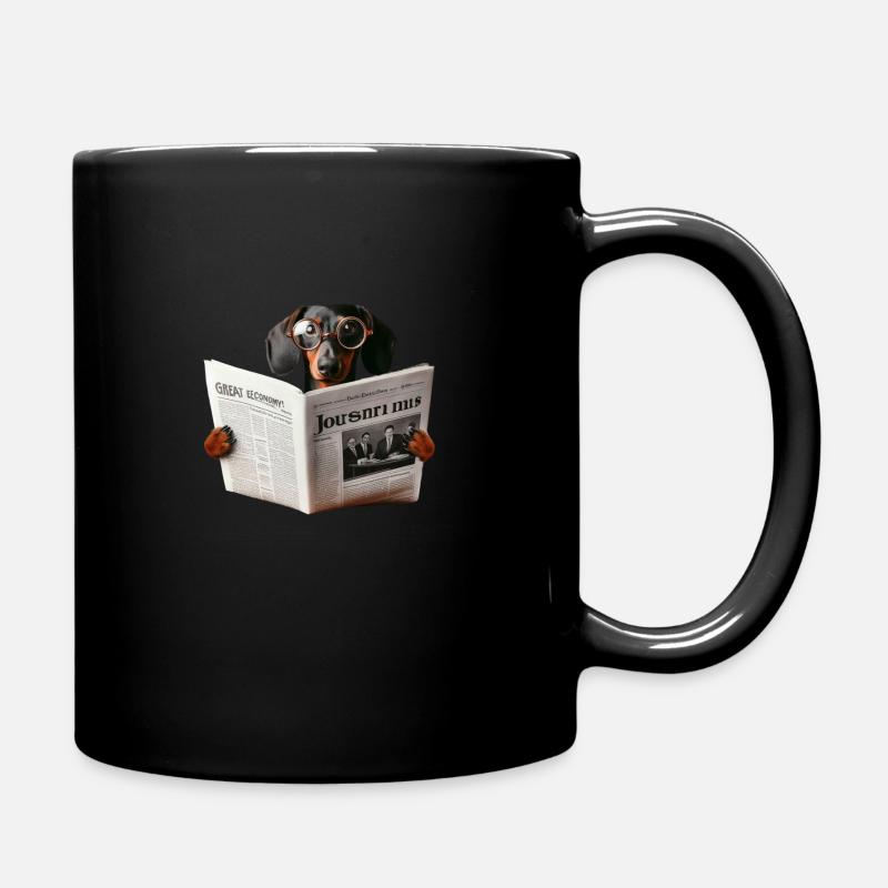Dachshund with newspaper - Full Colour Mug - black