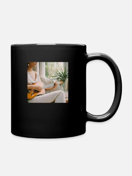 Zen-Frau spielt Gitarre - Tasse einfarbig - Schwarz