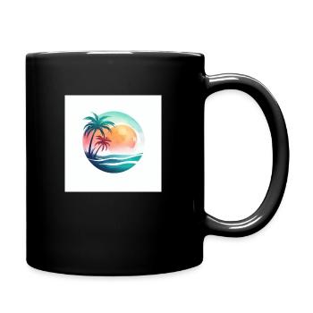 Beach sunset with palm trees - Full Colour Mug - black - Right