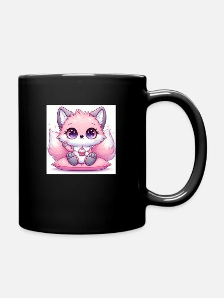 Kawaii Fox 90's Anime - Full Colour Mug - black