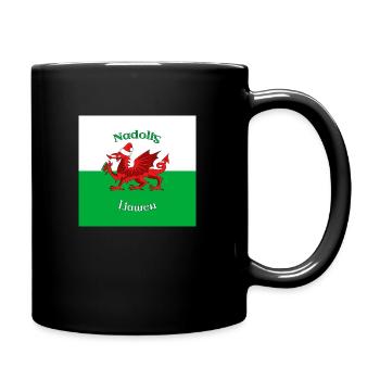 Nadolig Llawen - Christmas Welsh Dragon Flag - Full Colour Mug - black - Right