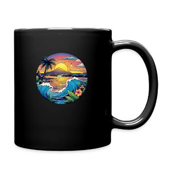Enchanting waves, sandy beach, palm trees, sea - Full Colour Mug - black - Right
