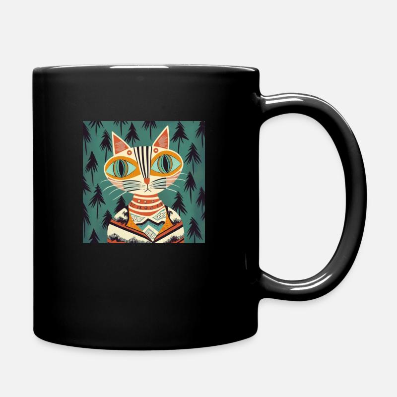 Punk Cat folk art retro - Full Colour Mug - black