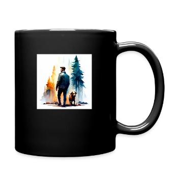 Men and dog in woods watercolor - Tasse einfarbig - Schwarz - Rechts