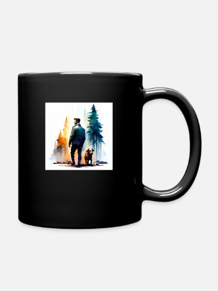 Men and dog in woods watercolor - Tasse einfarbig - Schwarz