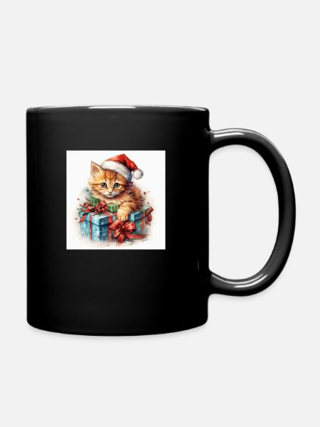 Christmas Kitten 2 - Full Colour Mug - black