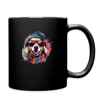 Magical Golden Retriever Christmas Dog in the Snow - Full Colour Mug - black - Right