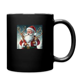 Weihnachtsmann mit Rentiere - Tasse einfarbig - Schwarz - Rechts