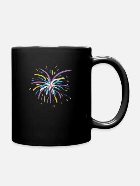 Feux d’artifice en lilas, bleu, jaune et blanc - Mug uni - noir