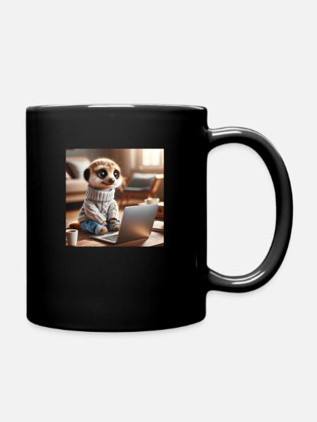 Laptop mit Erdmännchen - Tasse einfarbig - Schwarz