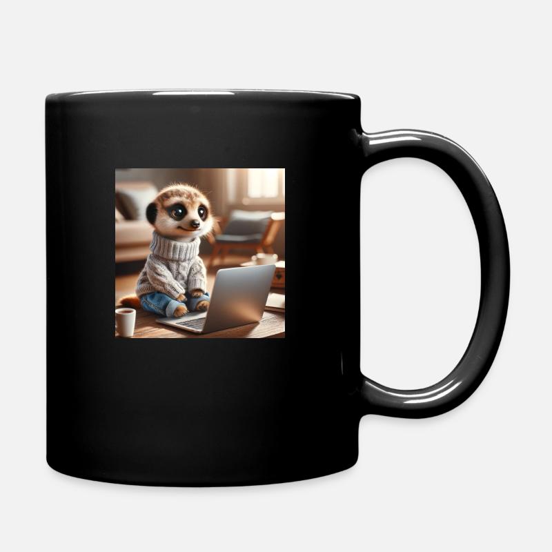 Laptop mit Erdmännchen - Tasse einfarbig - Schwarz