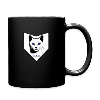 Schwarz-Weiß Katzenkopf -Indigo Augen mit CAT Text - Tasse einfarbig - Schwarz - Rechts