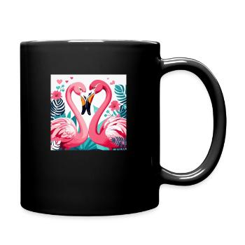 Flamants roses amoureux. - Mug uni - noir - Droite