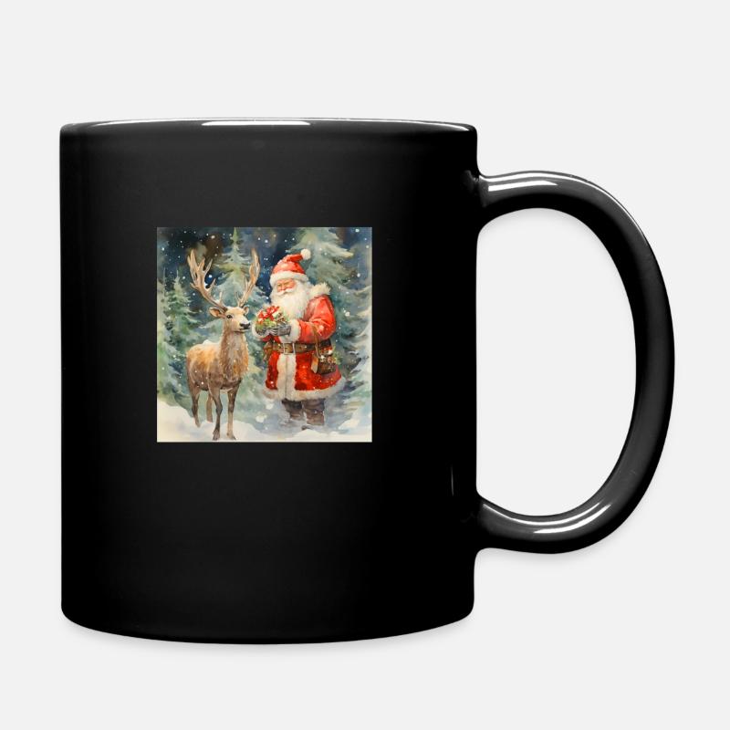 Der Weihnachtsmann und eins seiner Rentiere - Tasse einfarbig - Schwarz