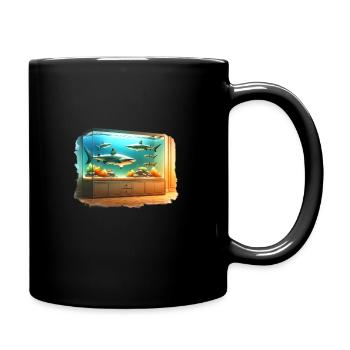 Sharks in aquarium, watercolors - Full Colour Mug - black - Right