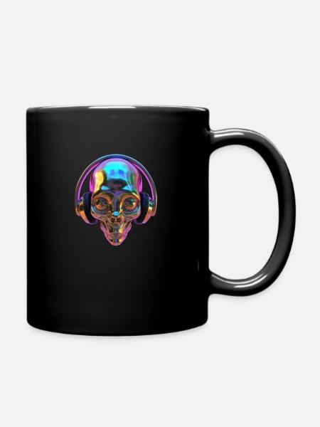 Chromatischer Alien-Kopf mit Kopfhörern - Tasse einfarbig - Schwarz