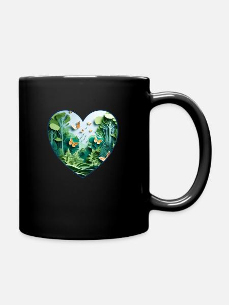 Butterfly and Forest 3D Heart Shape - Full Colour Mug - black