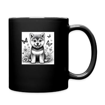 Shiba Inu auf einer Wiese - Tasse einfarbig - Schwarz - Rechts