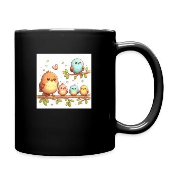 Vogelfamilie auf einem Ast - Tasse einfarbig - Schwarz - Rechts
