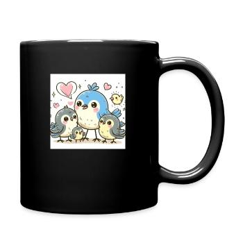 Süße Vogelfamilie - Tasse einfarbig - Schwarz - Rechts