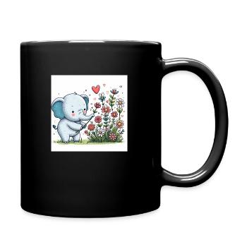 Elefant pflückt Blumen - Tasse einfarbig - Schwarz - Rechts