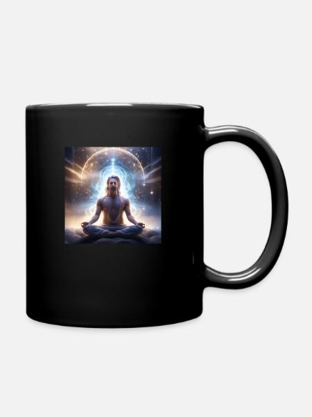 meditating spirit with aura - Tasse einfarbig - Schwarz