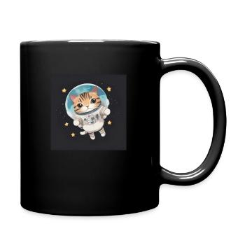 Katze im Weltraum - Tasse einfarbig - Schwarz - Rechts
