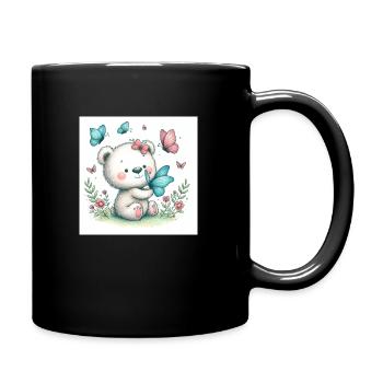 Bär mit Schmetterling - Tasse einfarbig - Schwarz - Rechts