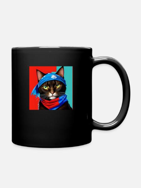 portrait d'un chat avec un bandana tete de mort - Mug uni - noir