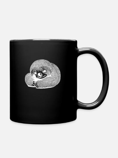 Endspanntes müdes niedliches Faultier - Tasse einfarbig - Schwarz
