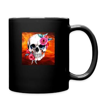 Crane avec des fleurs sur un fond de flammes orang - Mug uni - noir - Droite