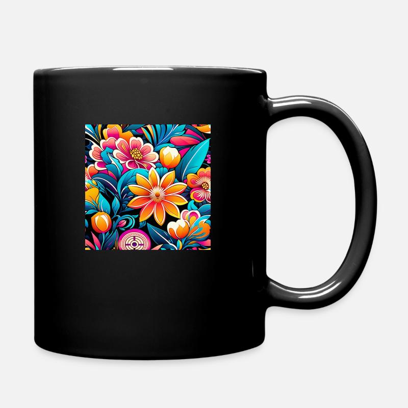 motif from the 1990s featuring kitschy flowers - Full Colour Mug - black