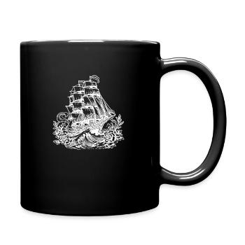 Vieux voilier fleuri, mâts à la voile - Mug uni - noir - Droite