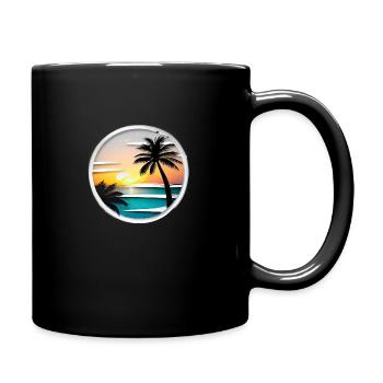Beach motif in the sunset with palm tree, round - Tasse einfarbig - Schwarz - Rechts